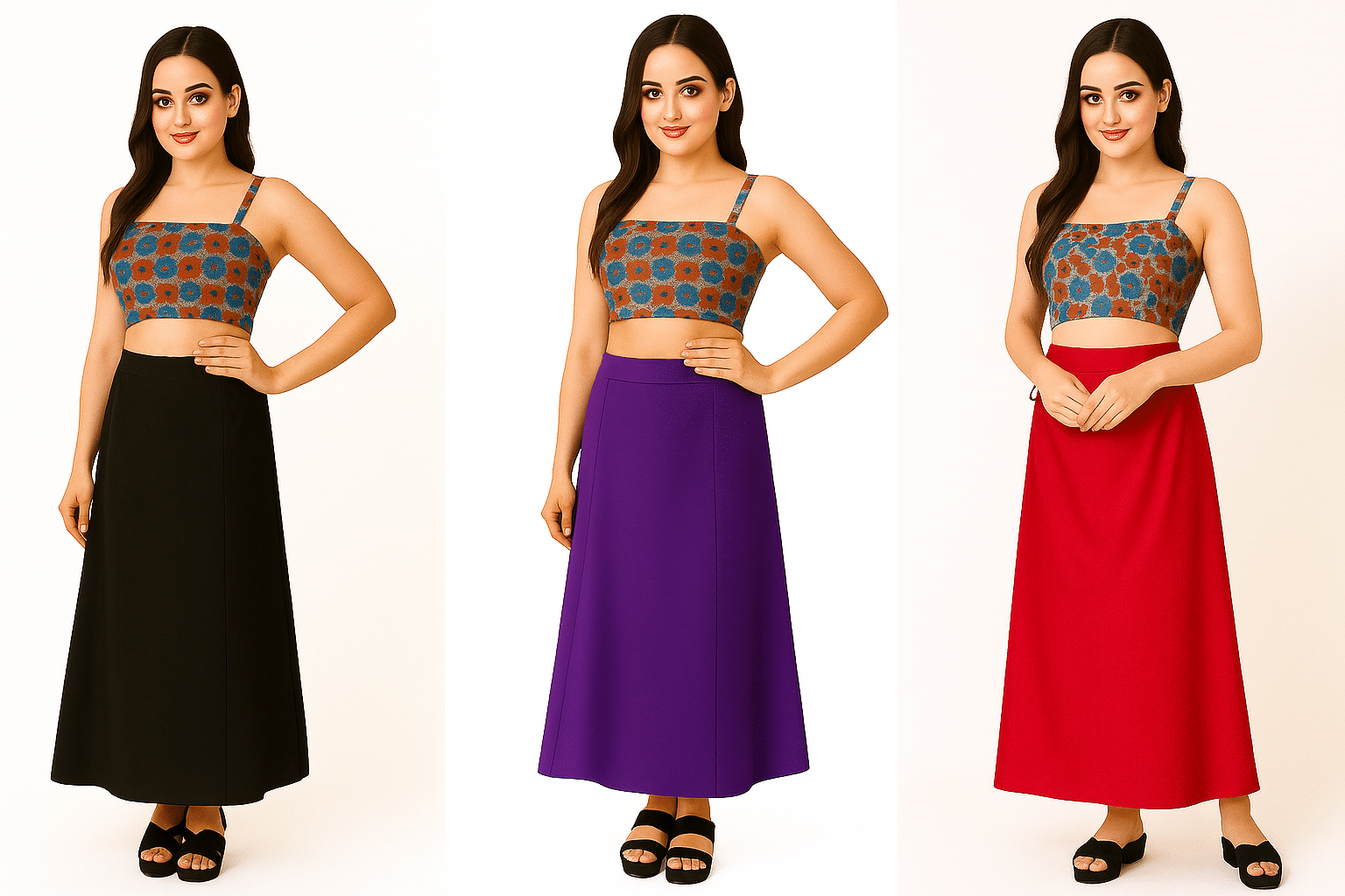     			JTG enterprises Multicoloured Cotton Petticoat - Pack of 3