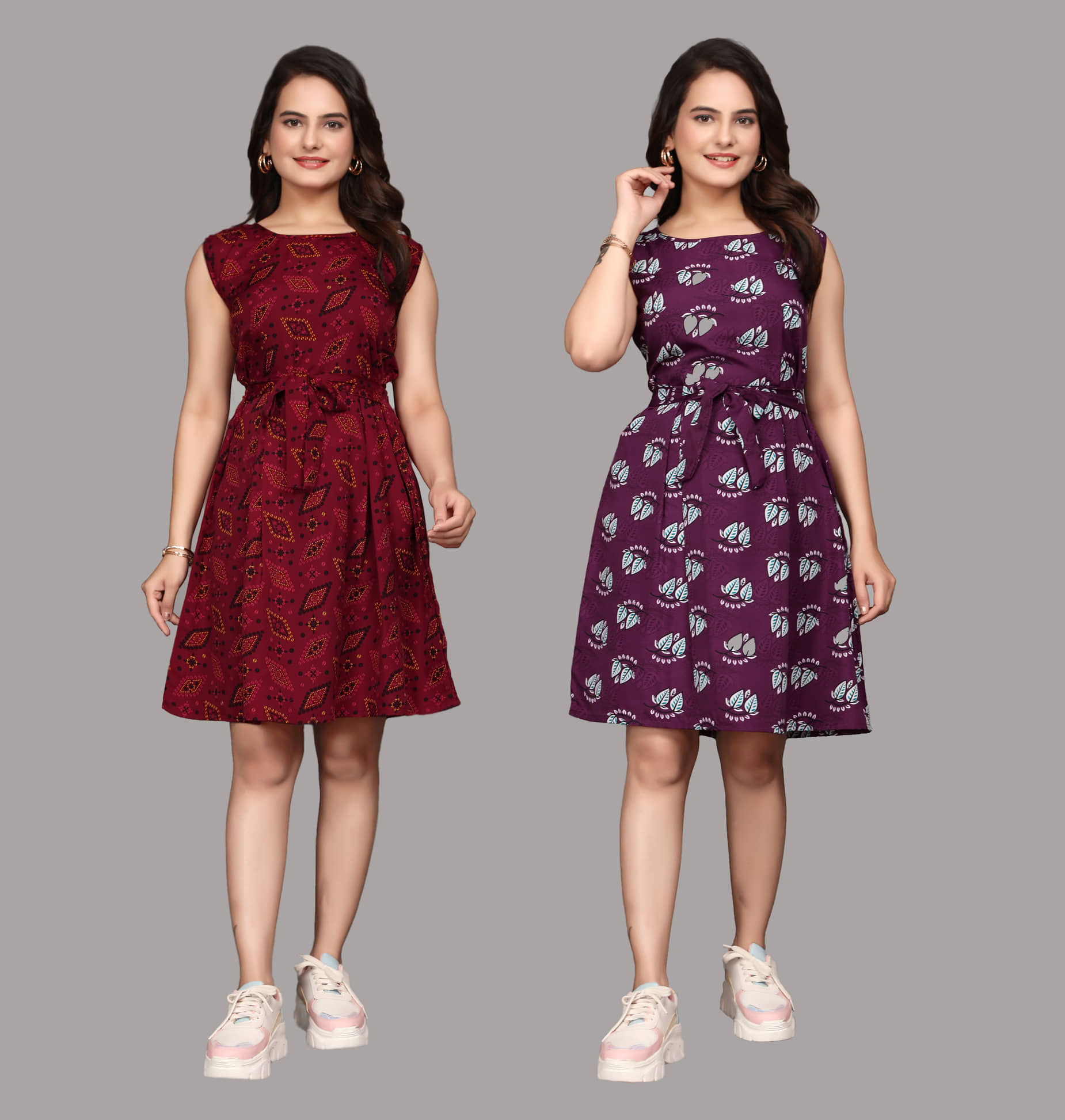 KALAVRITTA Women Crepe Printed Fit & Flare Dress ( Multicolor 2 )