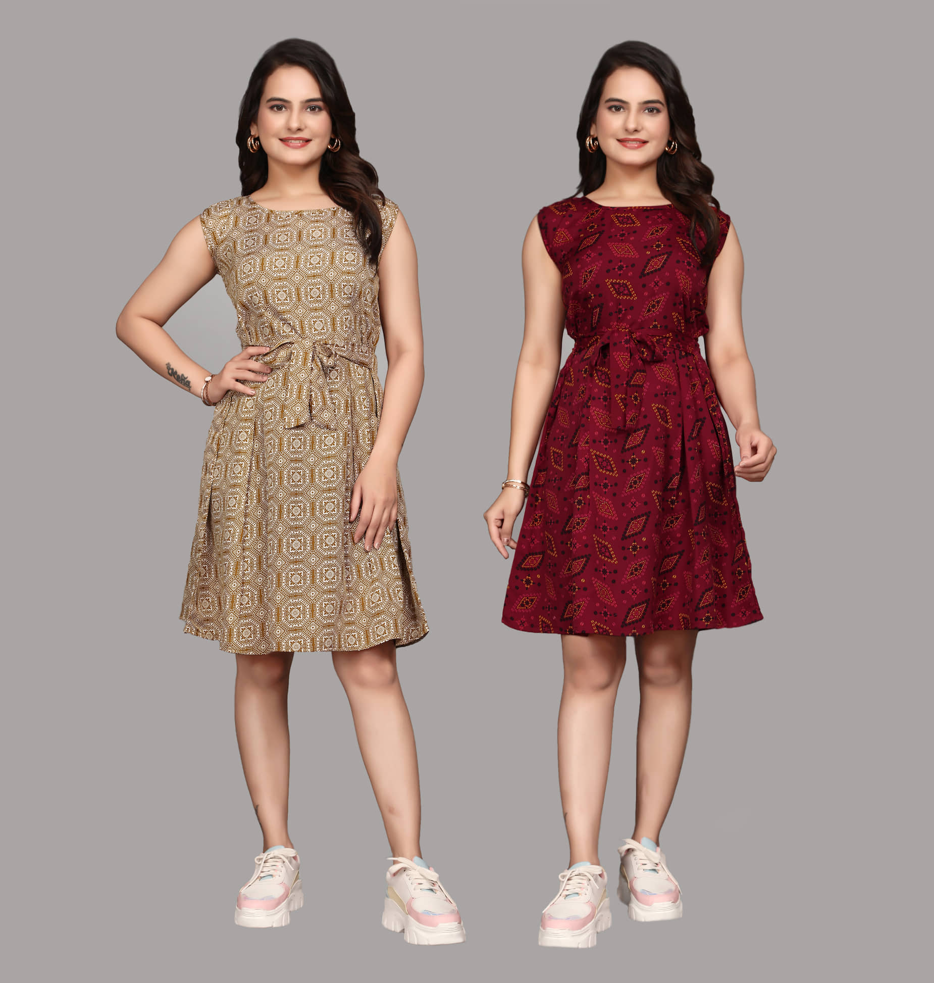 KALAVRITTA Women Crepe Printed Fit & Flare Dress ( Multicolor 2 )