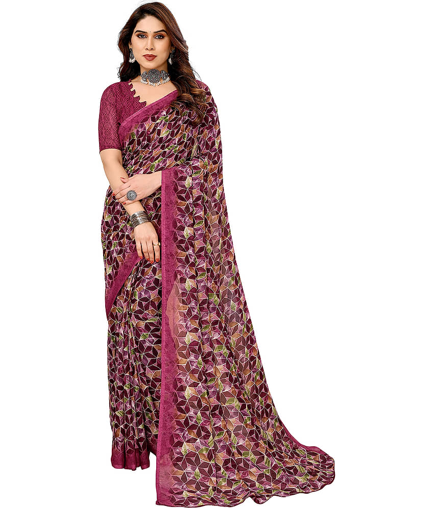 Kashvi Sarees Georgette Printed Ilkal Saree With Unstitched Blouse Piece ( Pink ) - Sarees | Buy online on ZillyBuy