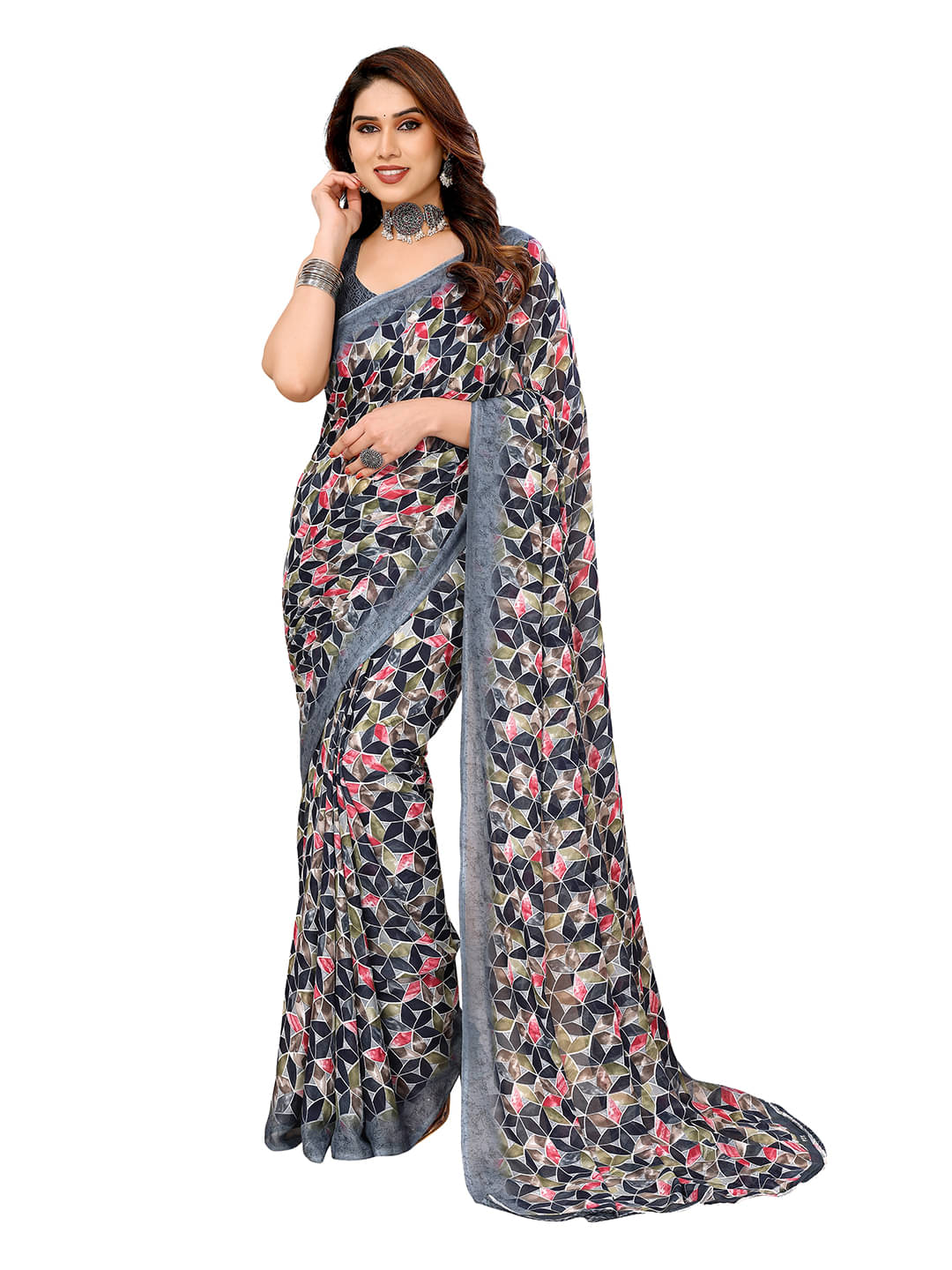 Kashvi Sarees Georgette Printed Ilkal Saree With Unstitched Blouse Piece ( Grey ) Kashvi Sarees Georgette Printed Ilkal Saree With Unstitched Blouse Piece ( Grey )