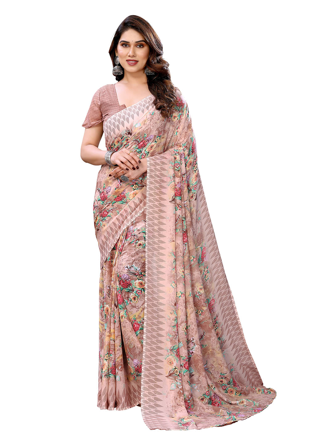 Kashvi Sarees Georgette Printed Ilkal Saree With Unstitched Blouse Piece ( Peach ) Kashvi Sarees Georgette Printed Ilkal Saree With Unstitched Blouse Piece ( Peach )