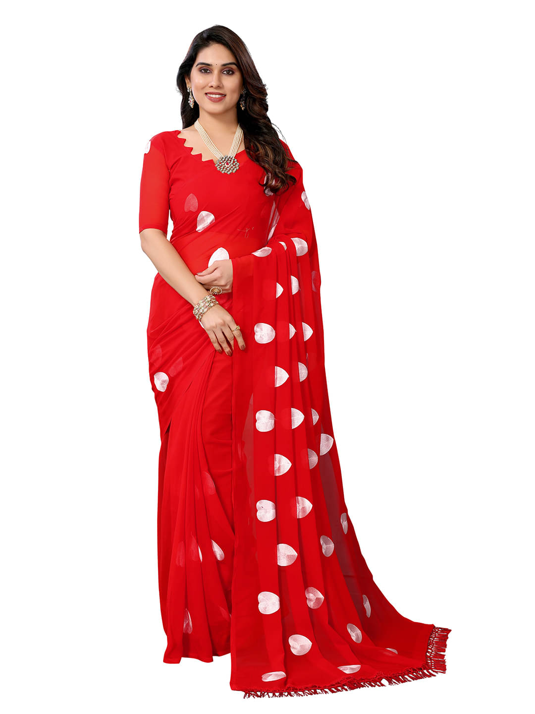     			Kashvi Sarees Georgette Solid Ilkal Saree With Unstitched Blouse Piece ( Red )