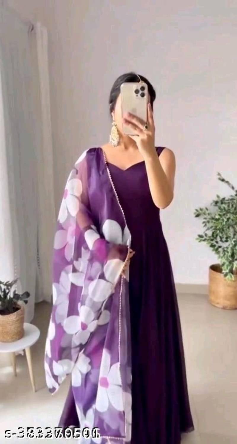 LUXELOOM Women Georgette Anarkali Stitched Ethnic Gown ( Wine ) LUXELOOM Women Georgette Anarkali Stitched Ethnic Gown ( Wine )