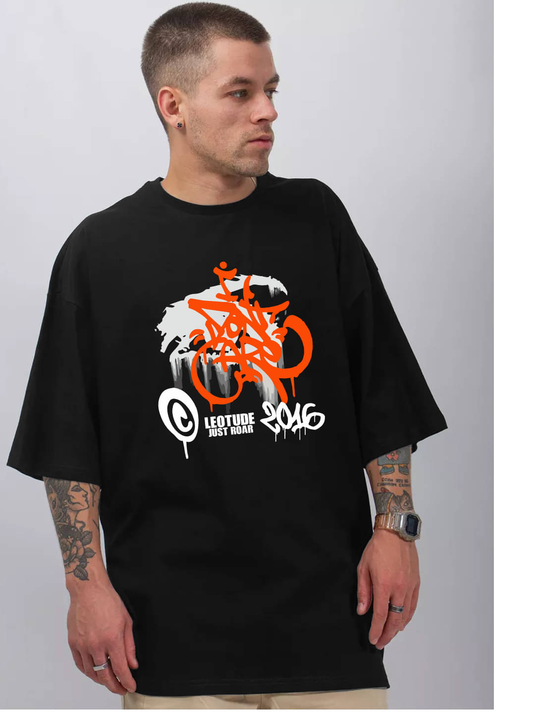     			Leotude Men Cotton Blend Oversized Fit Printed T-Shirt ( Multicolor1 )