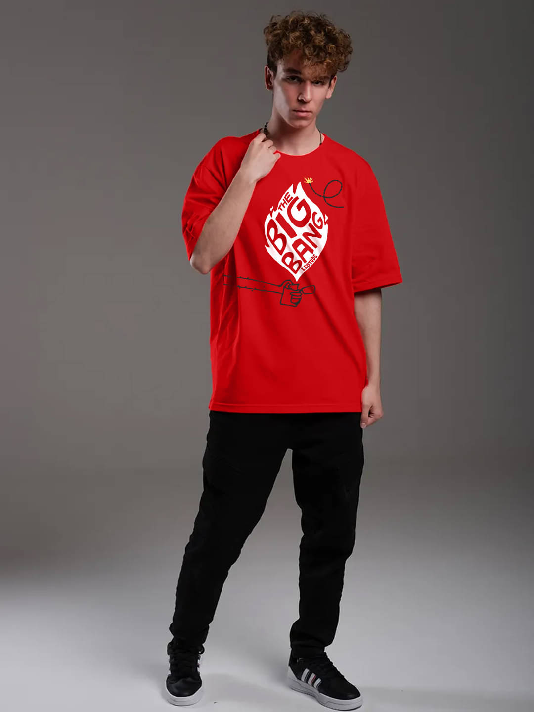 Leotude Men Cotton Blend Oversized Fit Printed T-Shirt ( Red )     			Leotude Men Cotton Blend Oversized Fit Printed T-Shirt ( Red )