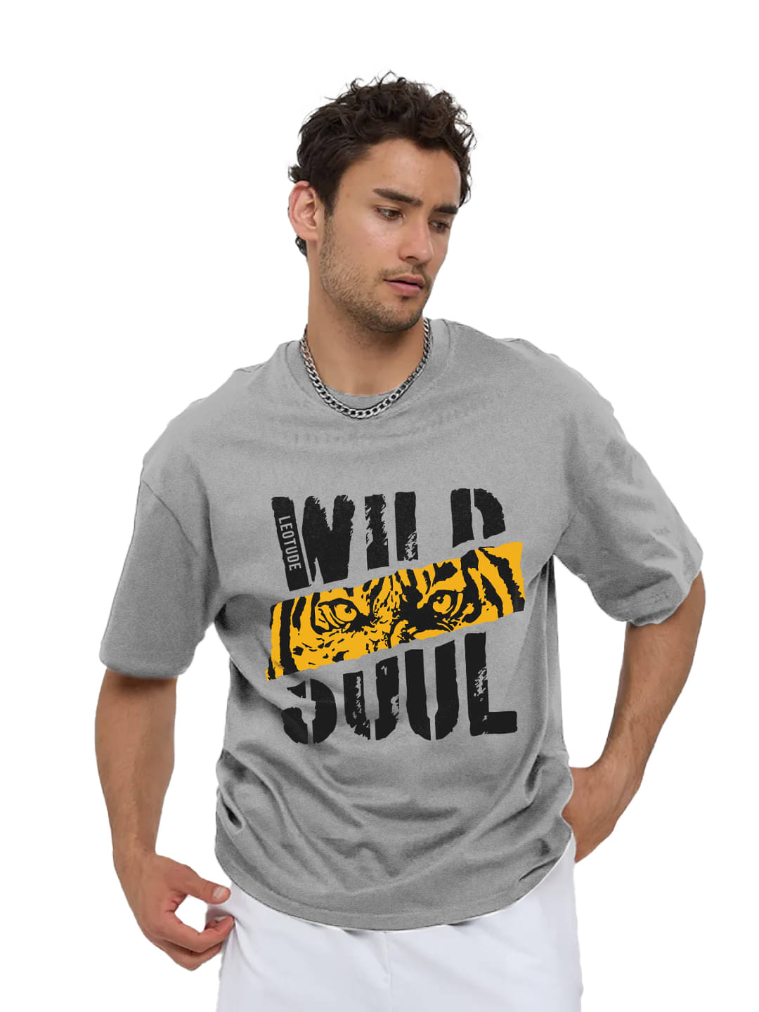 Leotude Men Cotton Blend Oversized Fit Printed T-Shirt ( Grey ) Leotude Men Cotton Blend Oversized Fit Printed T-Shirt ( Grey )