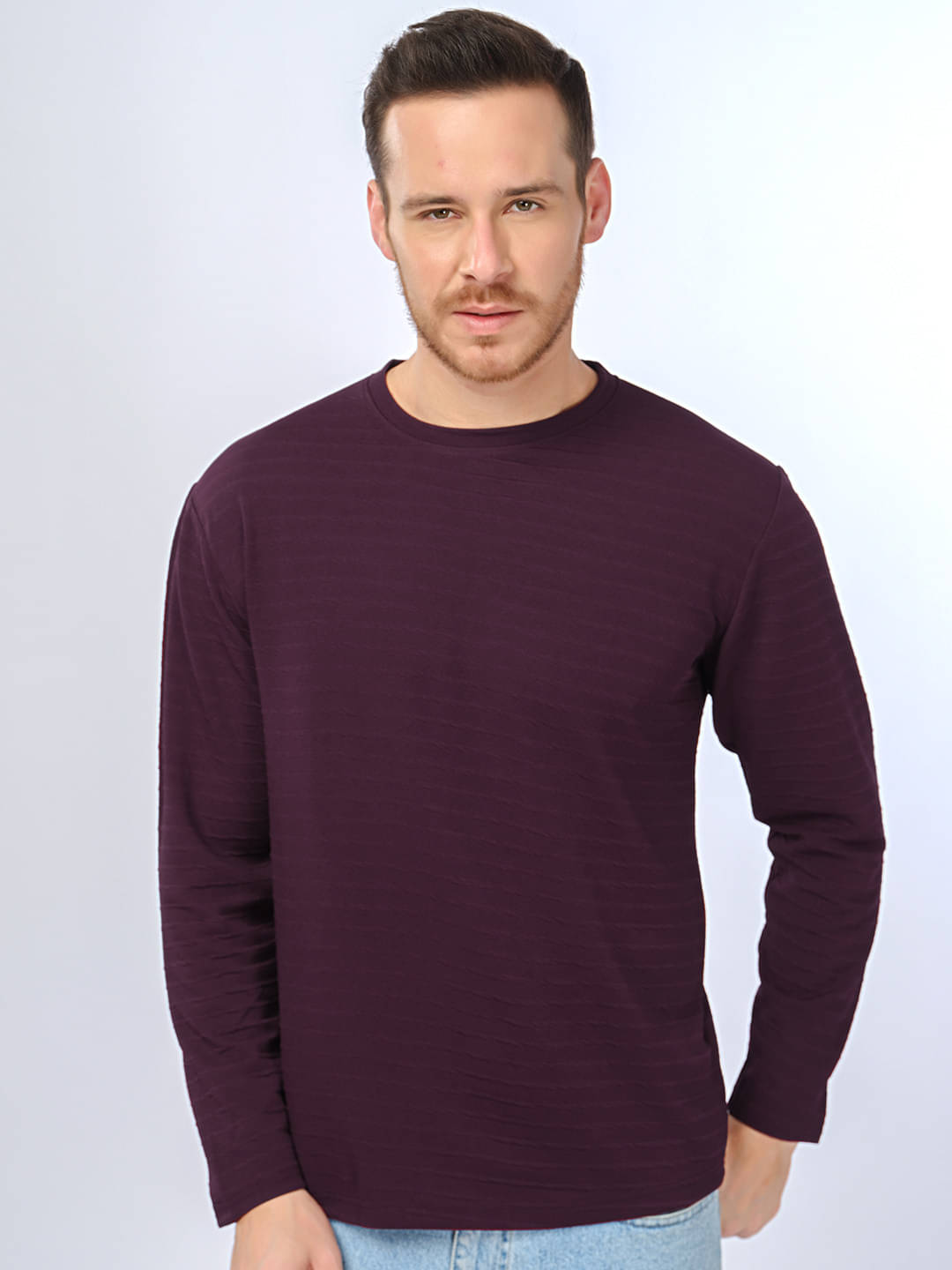 MYEONN Men Cotton Blend Regular Fit Self Design T-Shirt ( Maroon ) MYEONN Men Cotton Blend Regular Fit Self Design T-Shirt ( Maroon )