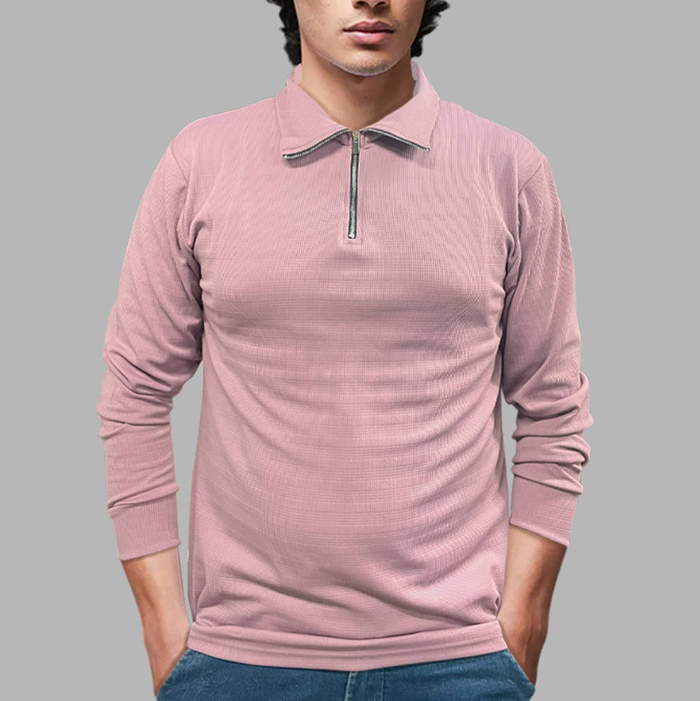     			MYEONN Men Cotton Blend Regular Fit Self Design Polo T-Shirt ( Pink )