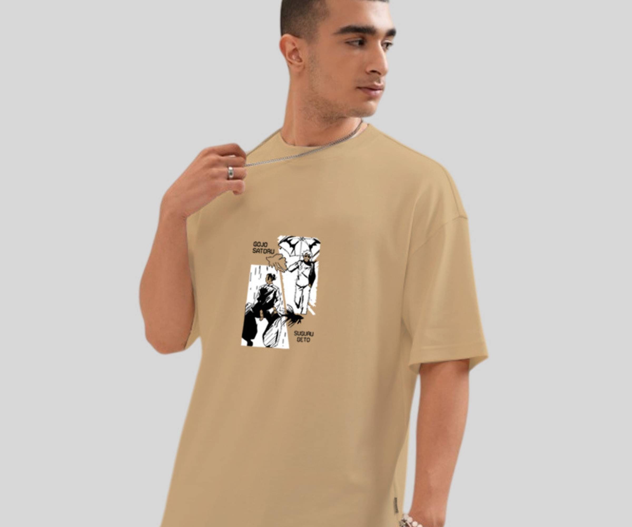     			MYEONN Men Cotton Oversized Fit Printed T-Shirt ( Beige )