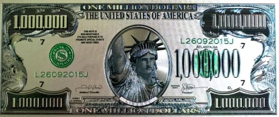     			New Collection 24K Silver Plated Silver Foil USA One Million Dollars Bill Beautiful Gift & Collectible