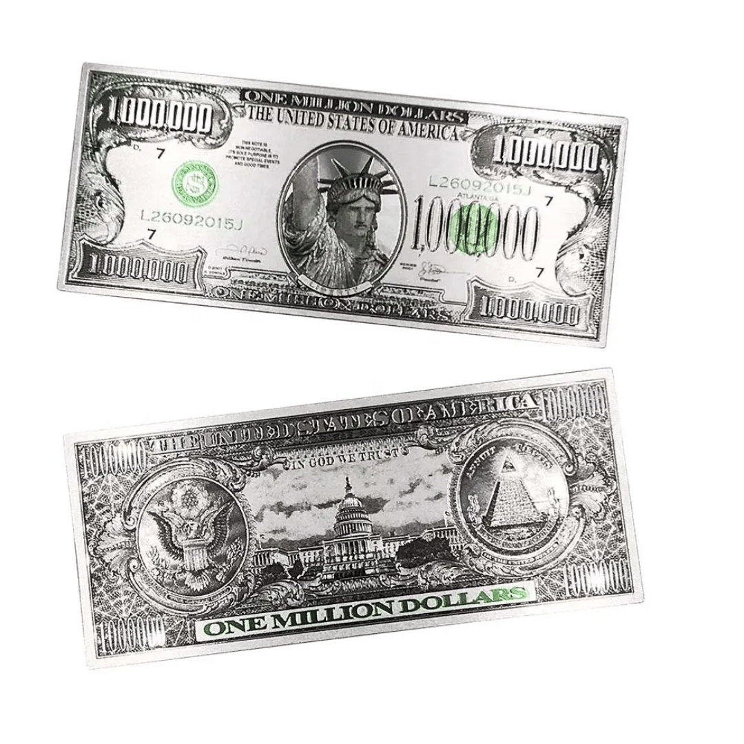 New Collection 24K Silver Plated Silver Foil USA One Million Dollars Bill Beautiful Gift & Collectible New Collection 24K Silver Plated Silver Foil USA One Million Dollars Bill Beautiful Gift & Collectible