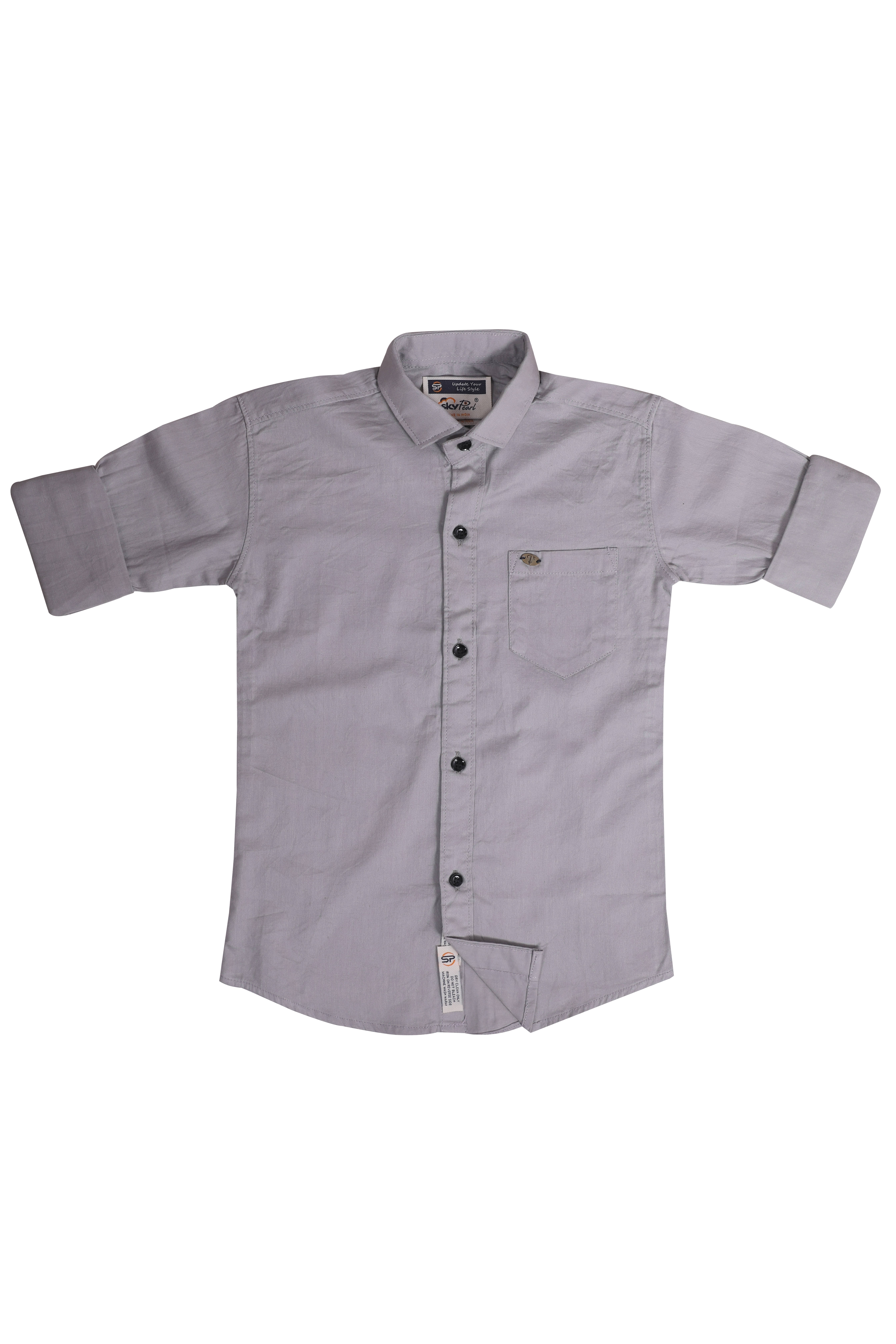 SKY PEARL Pack of 1 Boys Cotton Blend Full Sleeves Shirt ( Grey ) SKY PEARL Pack of 1 Boys Cotton Blend Full Sleeves Shirt ( Grey )