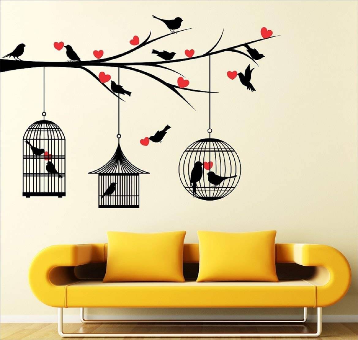 SNDArt Decorative loveing Hearts Tree Birds with Cages Self Adhesive Sticke (85 cm X 100 cm, SNDArt Decorative loveing Hearts Tree Birds with Cages Self Adhesive Sticke (85 cm X 100 cm,