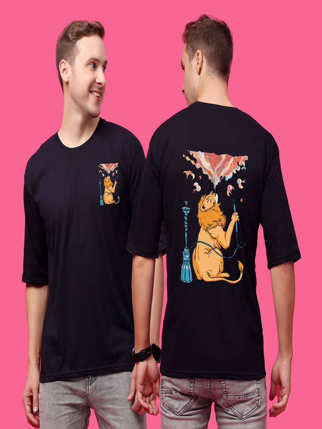     			SWIFTLY Men Cotton Oversized Fit Printed T-Shirt ( Navy )