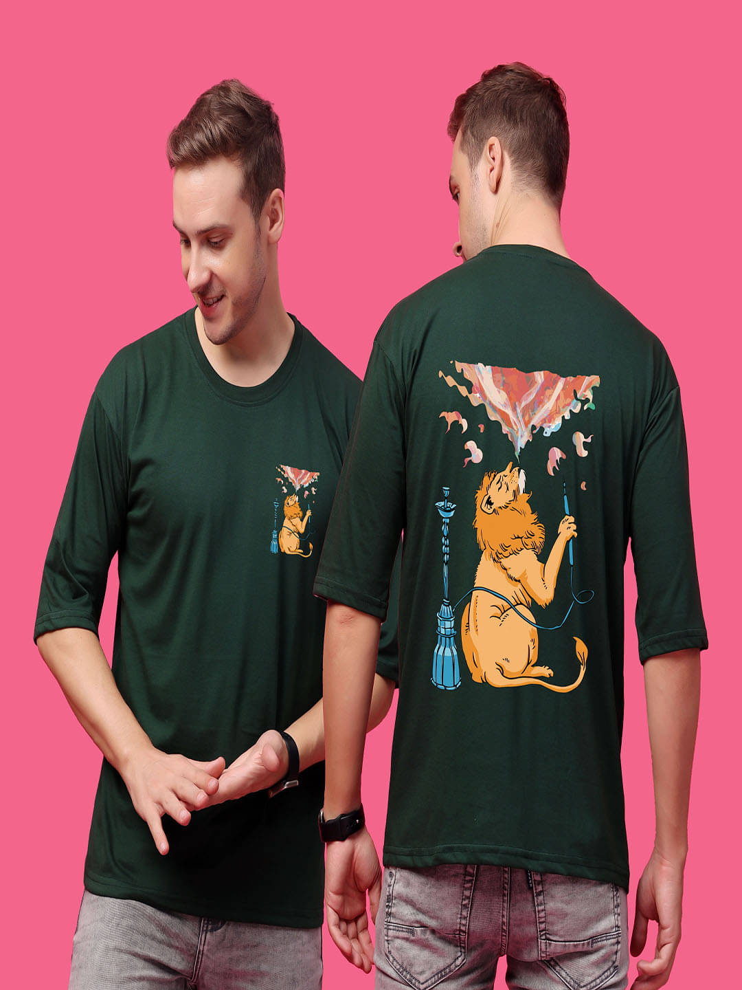 SWIFTLY Men Cotton Oversized Fit Printed T-Shirt ( Green ) SWIFTLY Men Cotton Oversized Fit Printed T-Shirt ( Green )
