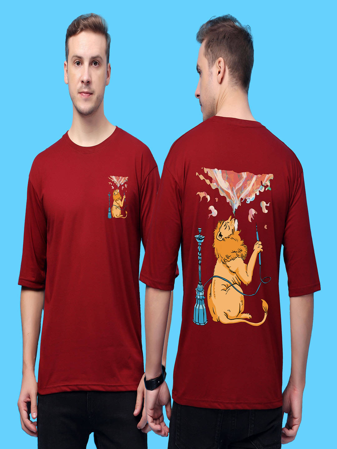 SWIFTLY Men Cotton Oversized Fit Printed T-Shirt ( Maroon ) SWIFTLY Men Cotton Oversized Fit Printed T-Shirt ( Maroon )