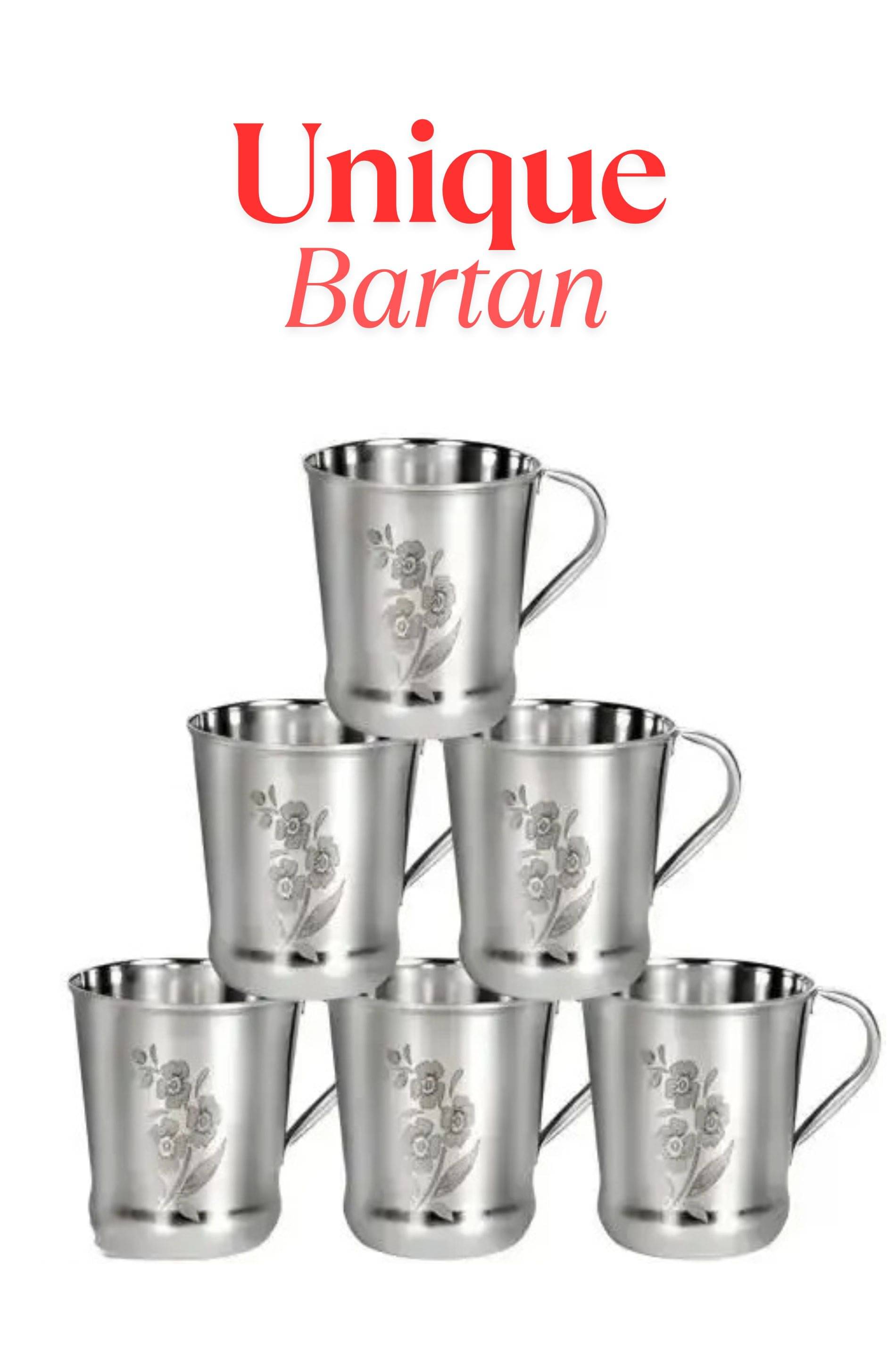     			Unique bartan Printed Steel Tea Cup 150 ml ( Pack of 6 )
