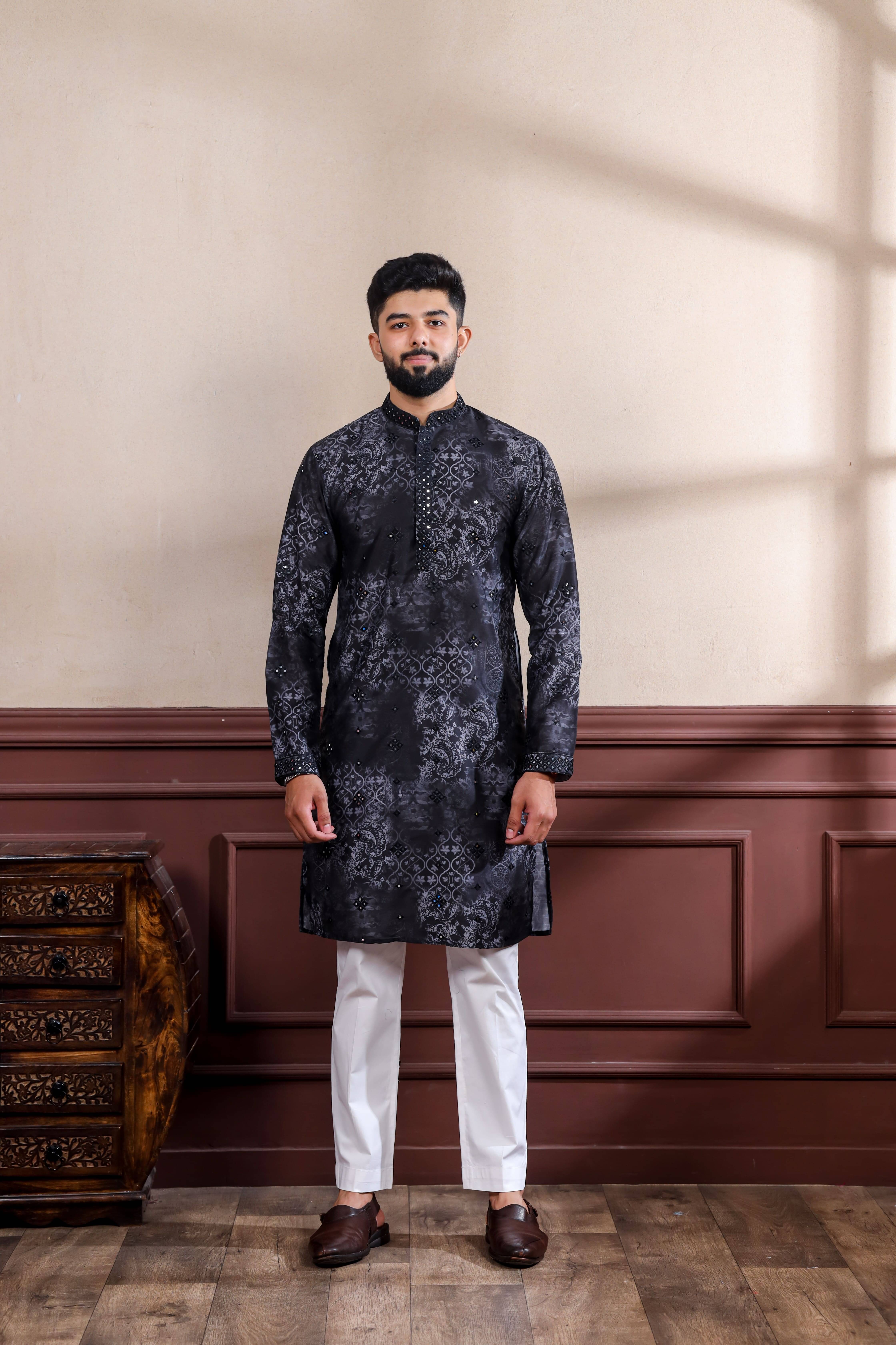 koshin Black Cotton Men's Regular Kurta ( Pack of 1 )     			koshin Black Cotton Men's Regular Kurta ( Pack of 1 )