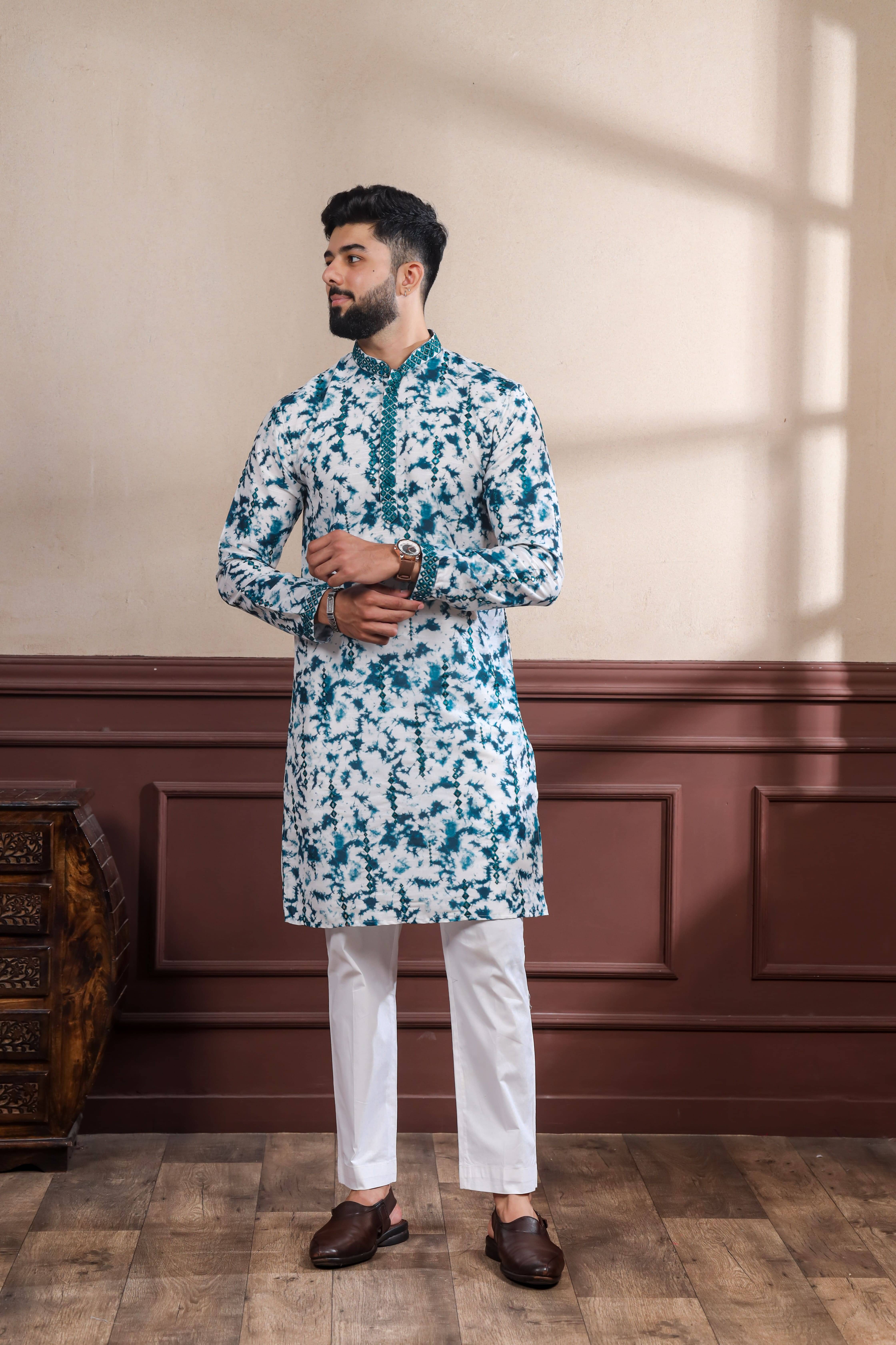     			koshin Blue Cotton Regular Fit Men's Kurta Pyjama Set ( Pack of 1 )
