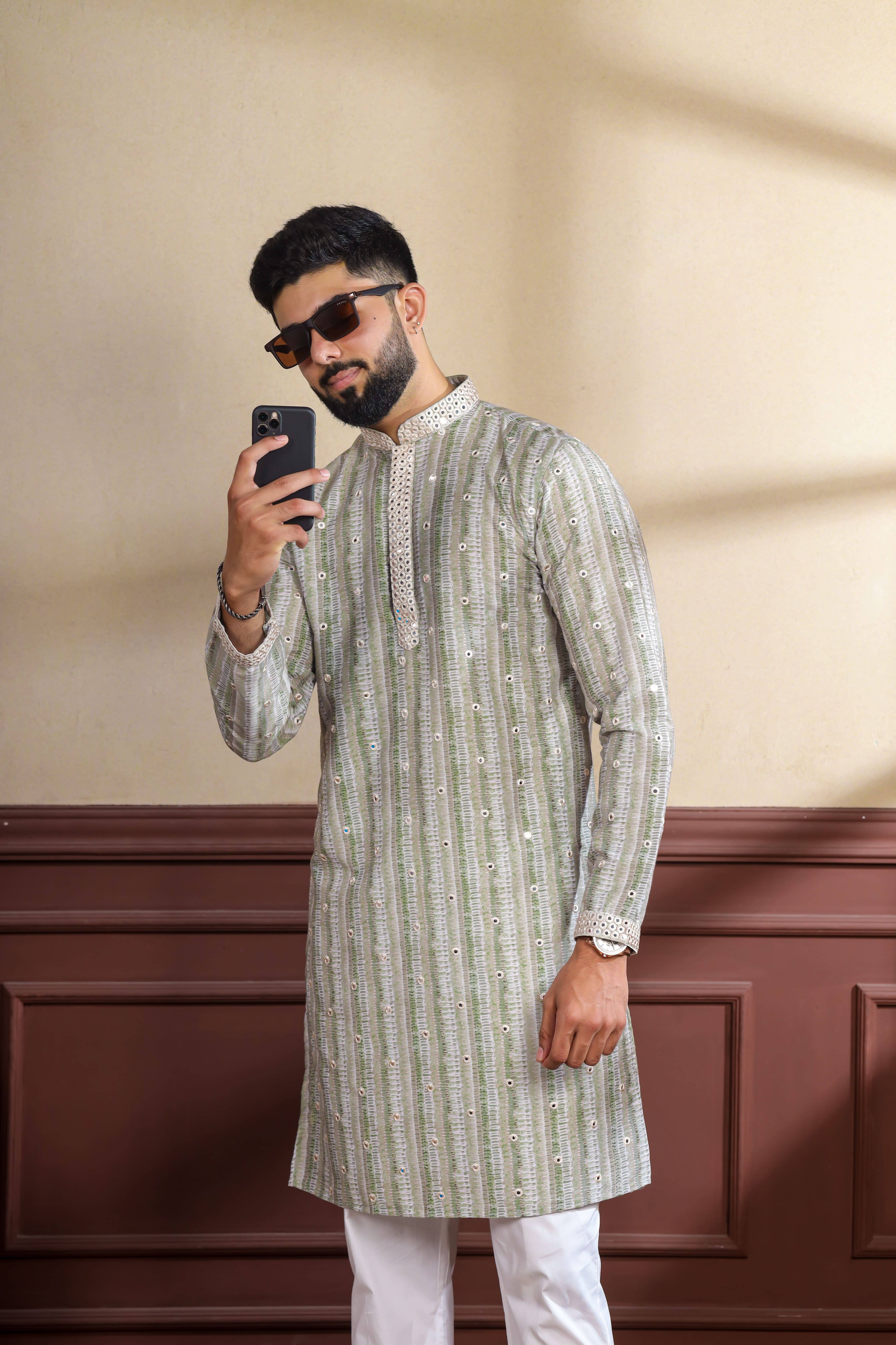     			koshin Light Green Cotton Men's Regular Kurta ( Pack of 1 )