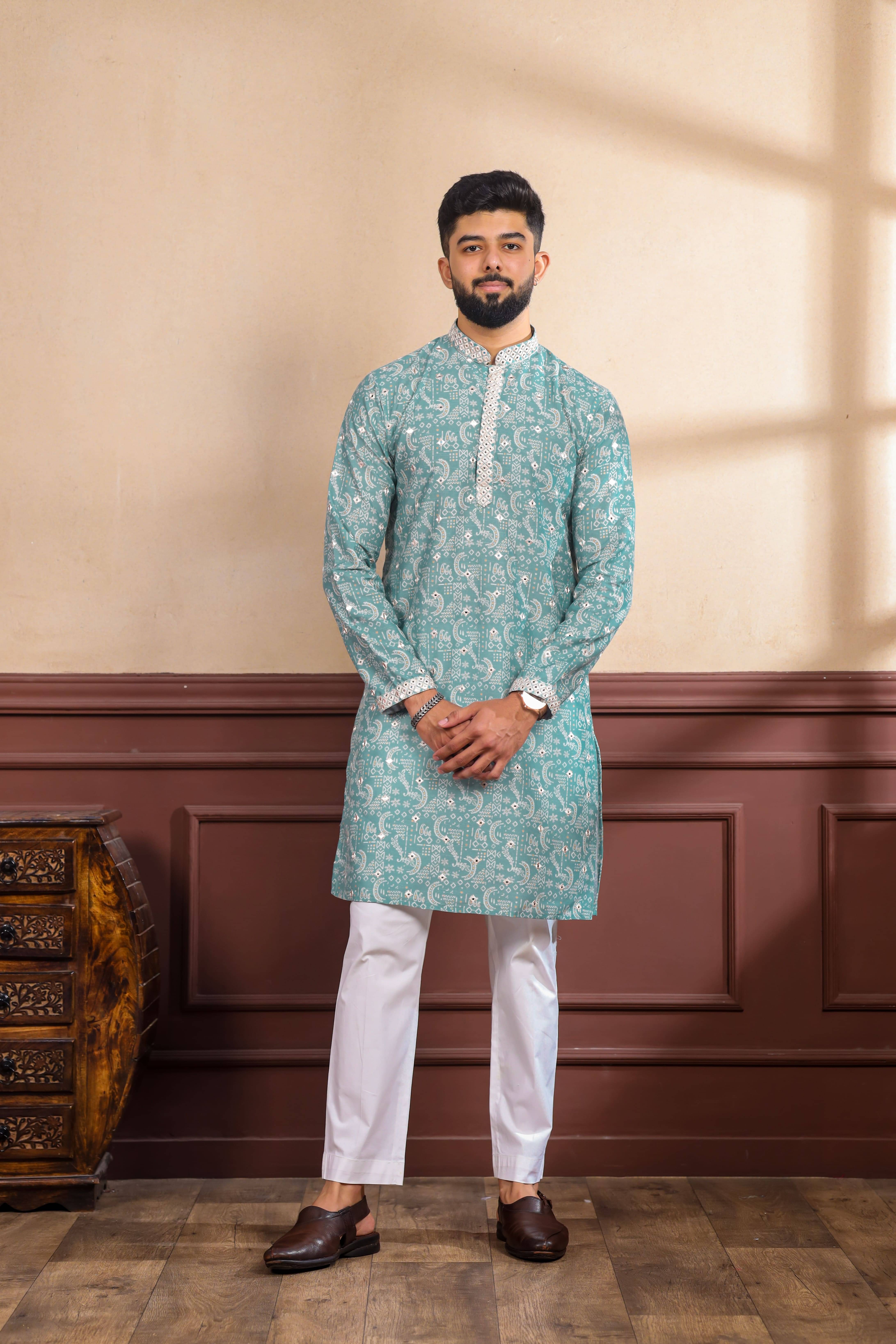     			koshin Teal Cotton Men's Regular Kurta ( Pack of 1 )