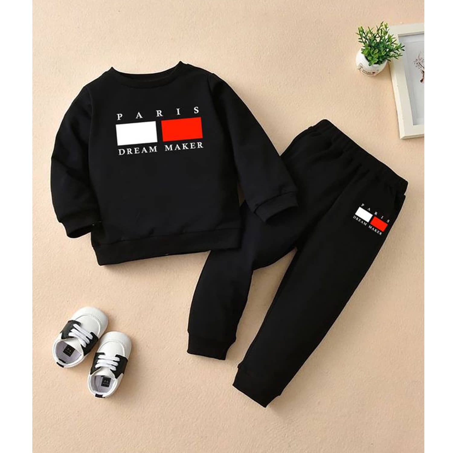 Billyball Pack of 1 Unisex Cotton T-Shirt & Pants Set ( Black )