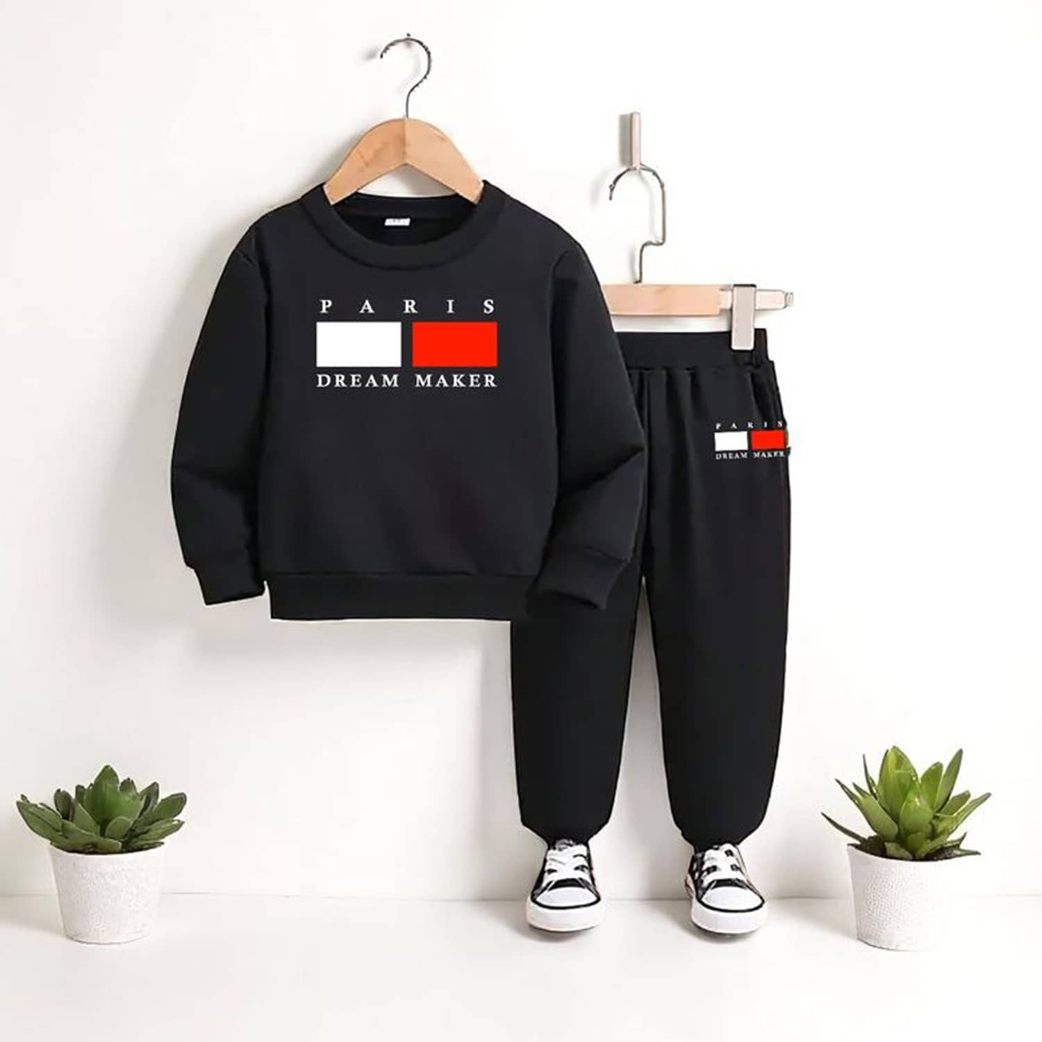 Billyball Pack of 1 Unisex Cotton T-Shirt & Pants Set ( Black )