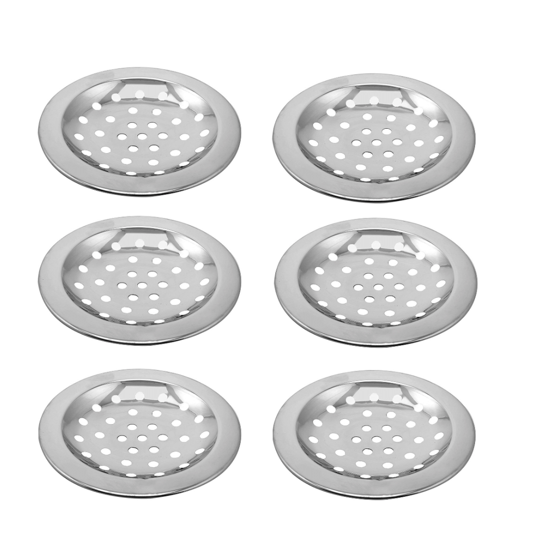     			COSWARE 4" Inch Plain Stainless Steel Drain Strainer Chrome Finish Jali for Bathroom & Kitchen (Pack of 6)