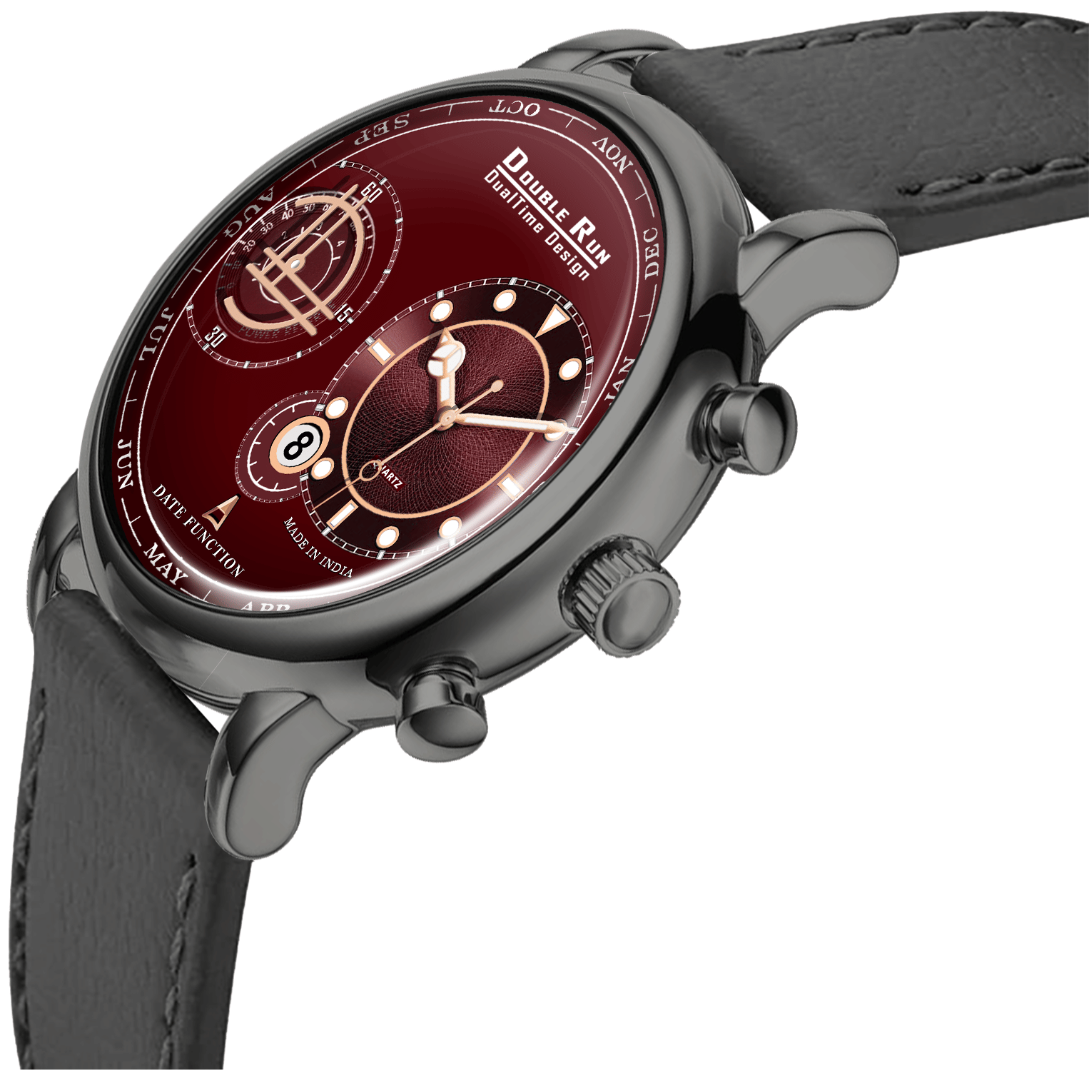     			DoubleRun Black Leather Chronograph Men's Watch