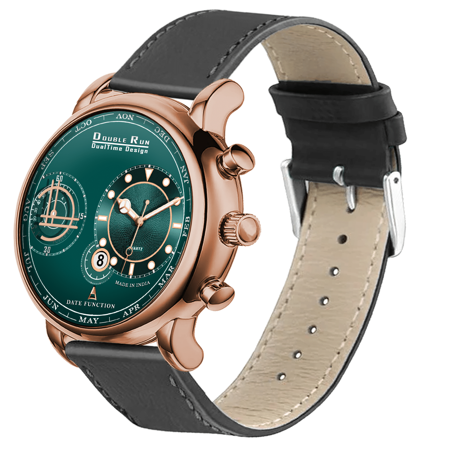     			DoubleRun Black Leather Chronograph Men's Watch