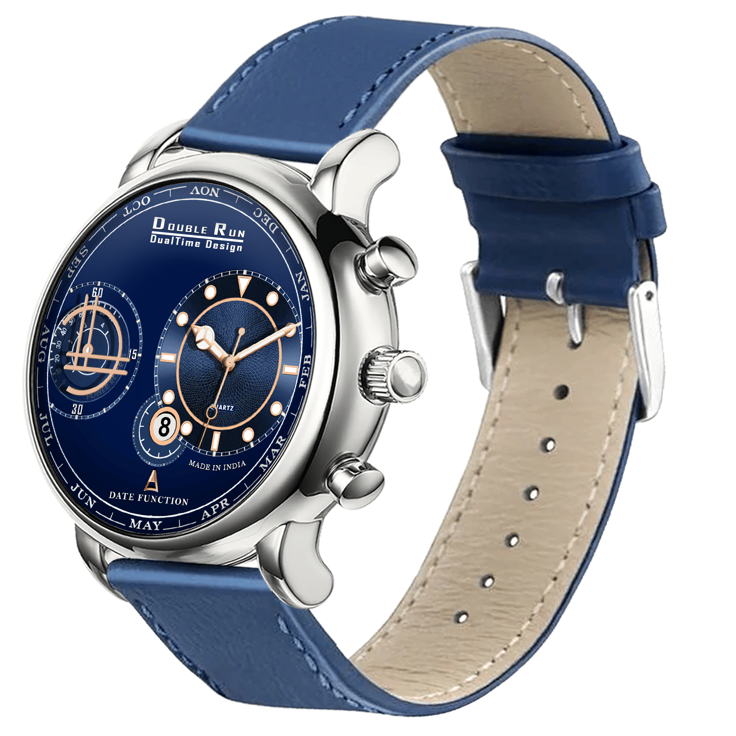     			DoubleRun Blue Leather Chronograph Men's Watch