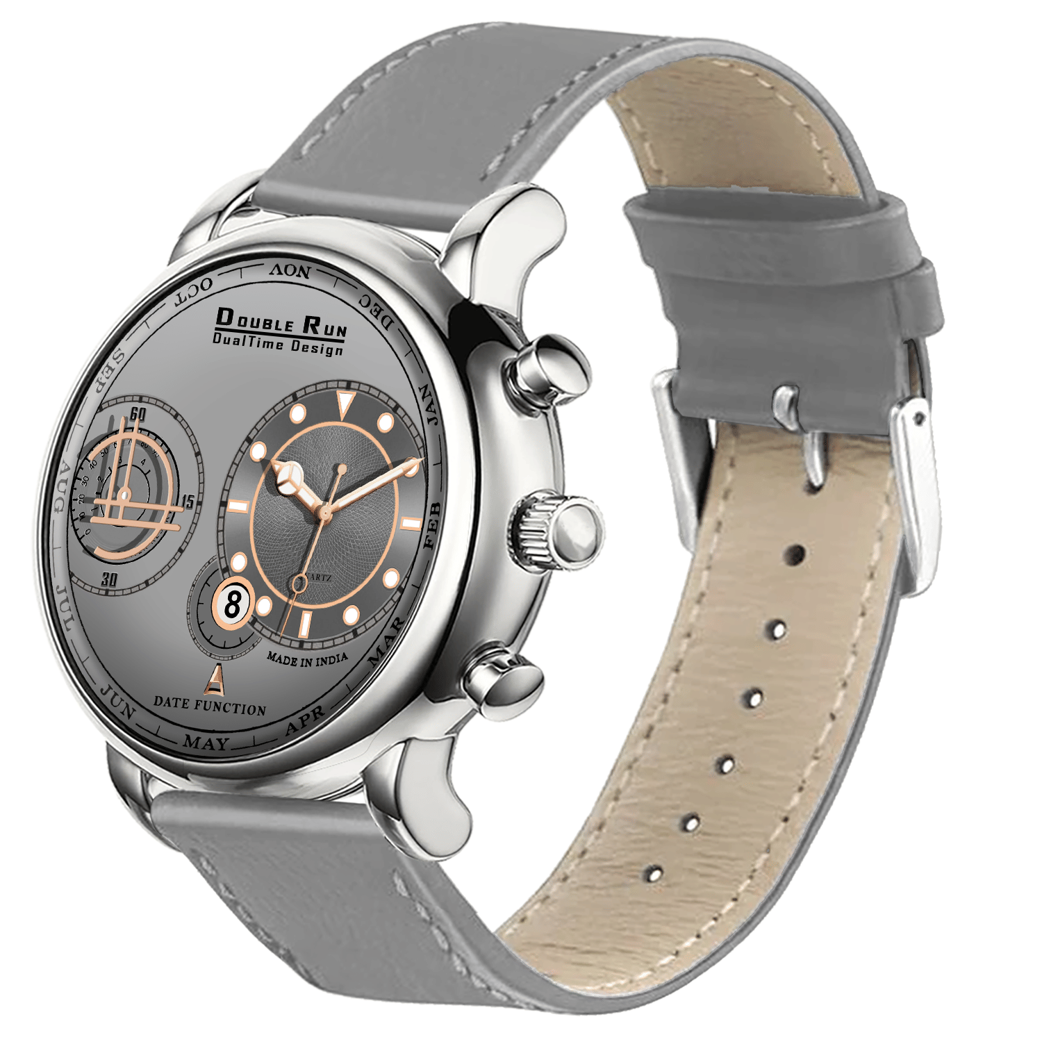     			DoubleRun Light Grey Leather Chronograph Men's Watch
