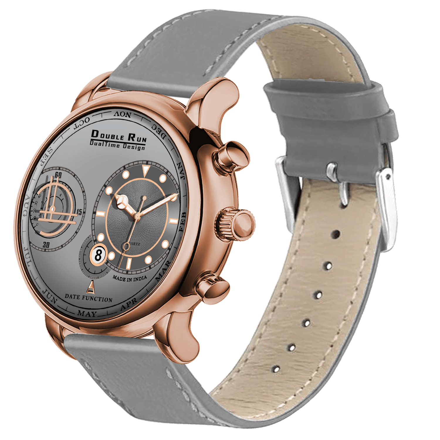     			DoubleRun Light Grey Leather Chronograph Men's Watch