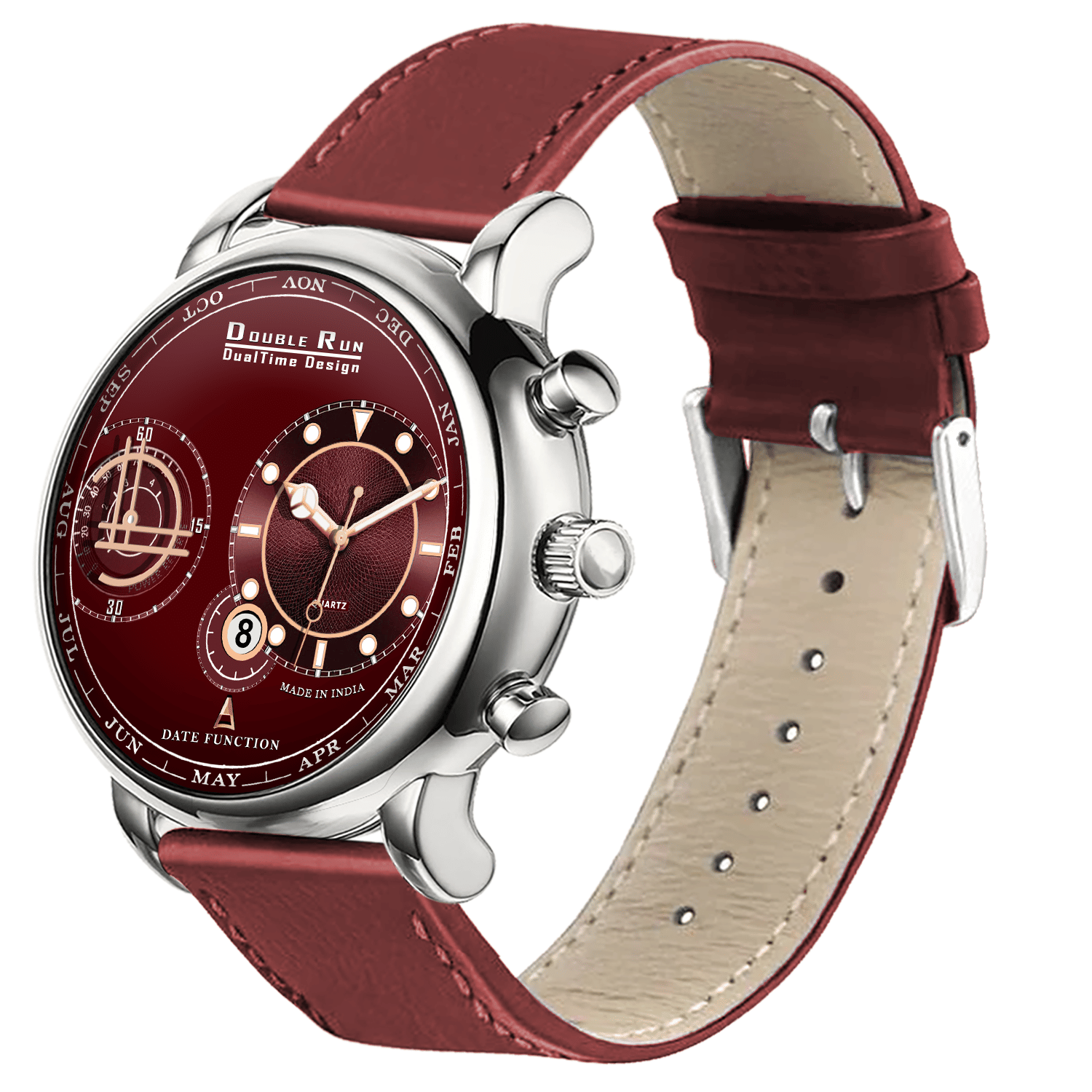     			DoubleRun Maroon Leather Chronograph Men's Watch
