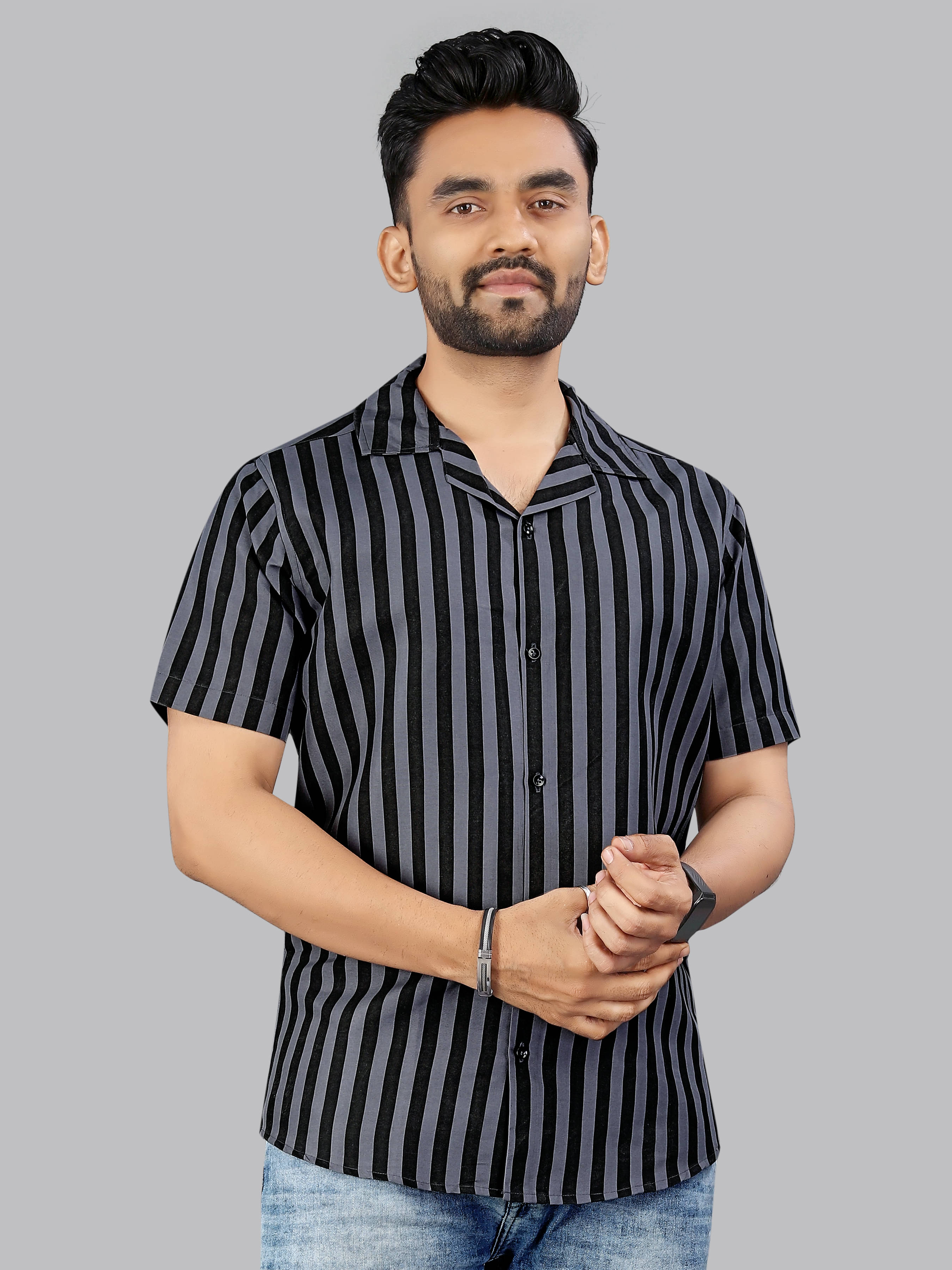 FTX Cotton Blend Regular Fit Striped Half Sleeves Men's Casual Shirt - Grey ( Pack of 1 ) FTX Cotton Blend Regular Fit Striped Half Sleeves Men's Casual Shirt - Grey ( Pack of 1 )