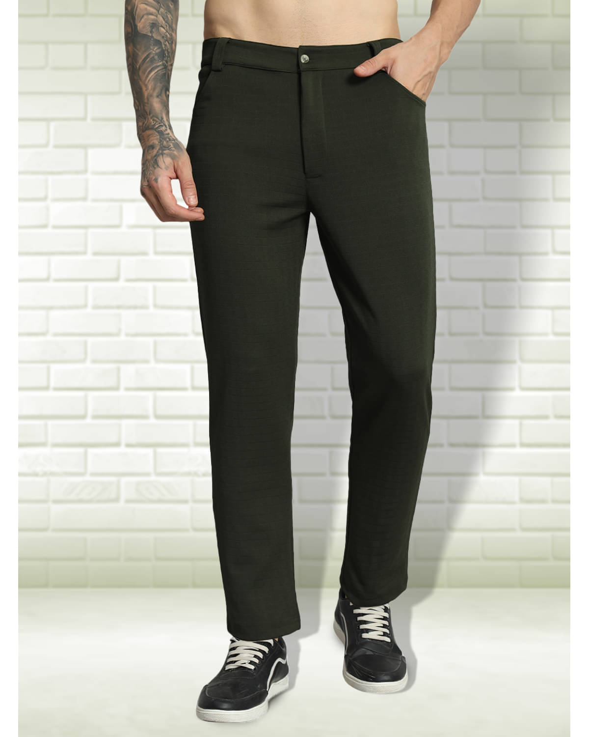     			Glito Regular Flat Men's Trouser - Olive Green ( Pack of 1 )