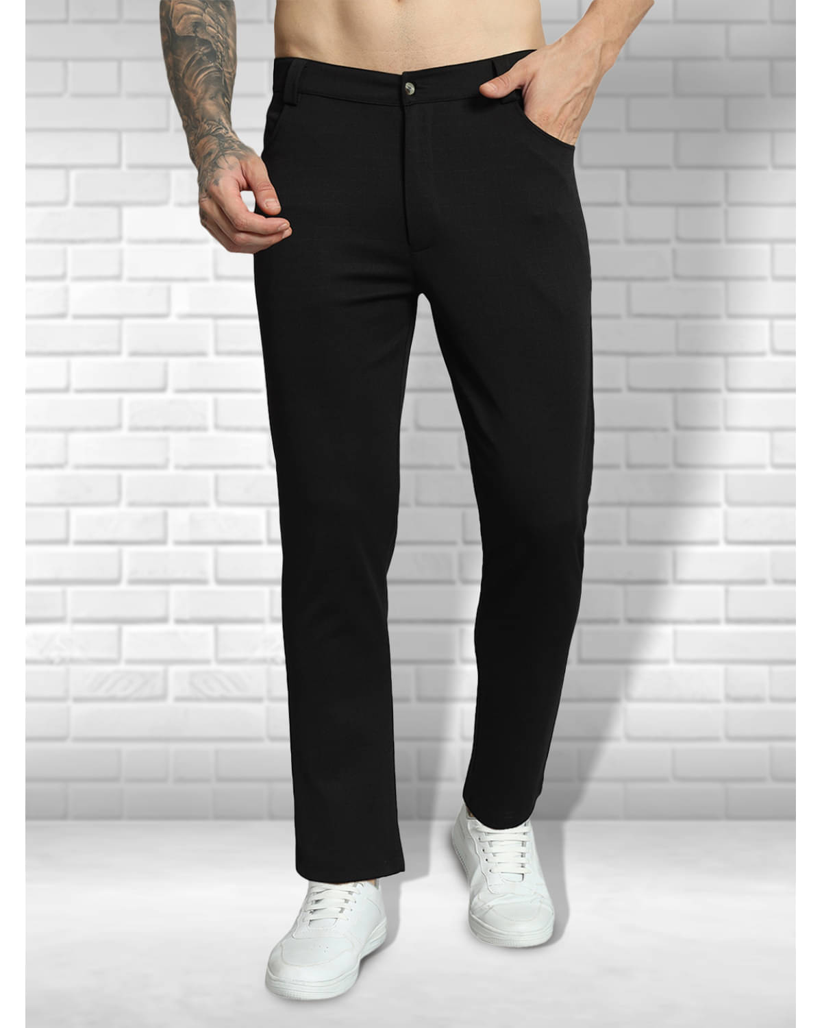     			Glito Regular Flat Men's Trouser - Black ( Pack of 1 )