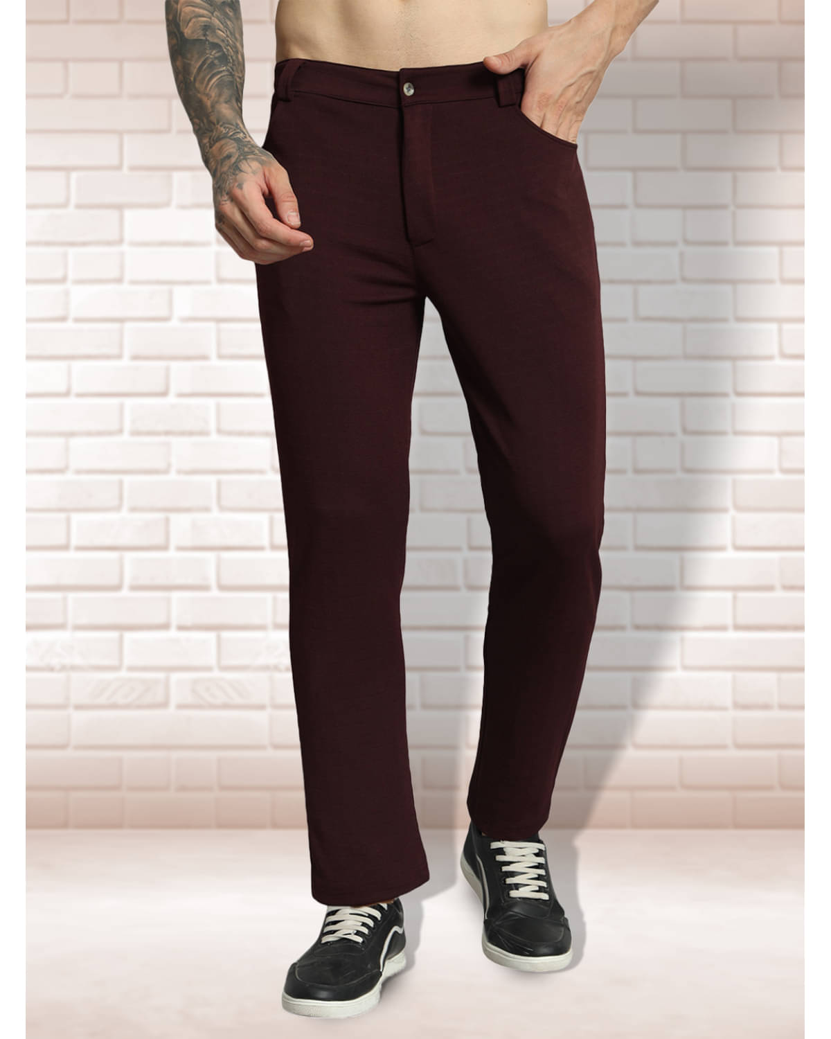     			Glito Regular Flat Men's Trouser - Maroon ( Pack of 1 )