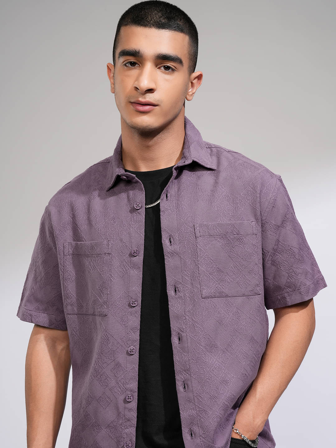     			Highlander 100% Cotton Relaxed Fit Solids Half Sleeves Men's Casual Shirt - Purple ( Pack of 1 )