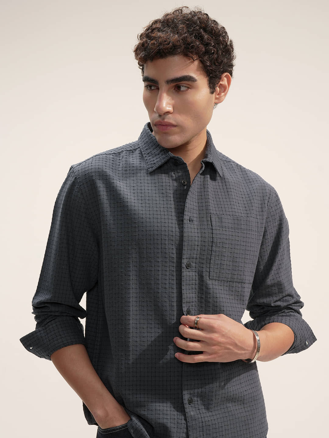 Highlander 100% Cotton Relaxed Fit Checks Full Sleeves Men's Casual Shirt - Blue ( Pack of 1 )