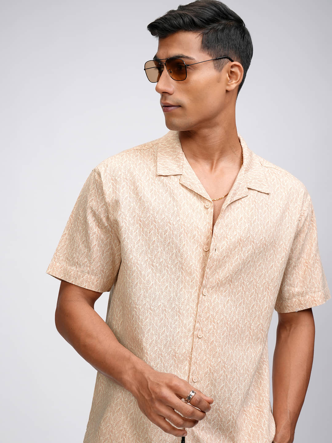Highlander 100% Cotton Relaxed Fit Printed Half Sleeves Cuban Collar Men's Casual Shirt (Multicolor)