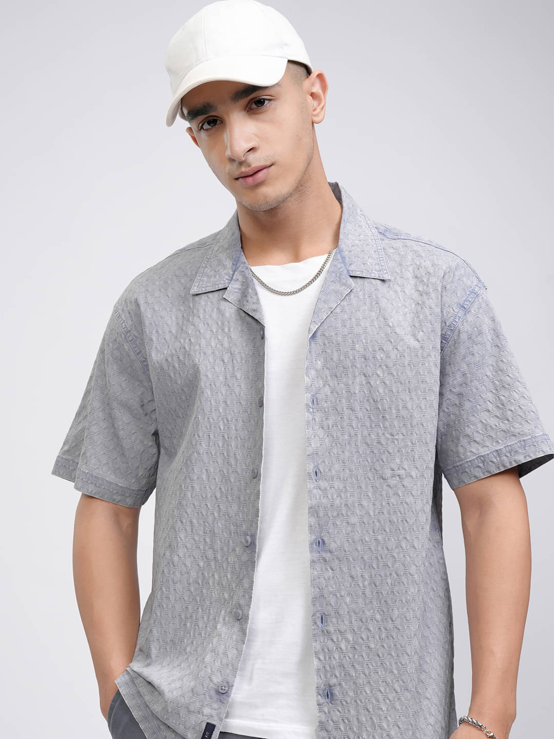 Highlander 100% Cotton Relaxed Fit Self Design Half Sleeves Men's Casual Shirt - Blue ( Pack of 1 ) Highlander 100% Cotton Relaxed Fit Self Design Half Sleeves Men's Casual Shirt - Blue ( Pack of 1 )