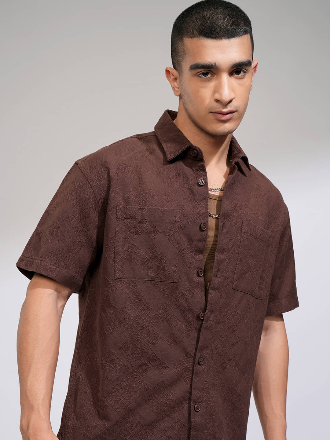     			Highlander 100% Cotton Relaxed Fit Solids Half Sleeves Men's Casual Shirt - Brown ( Pack of 1 )