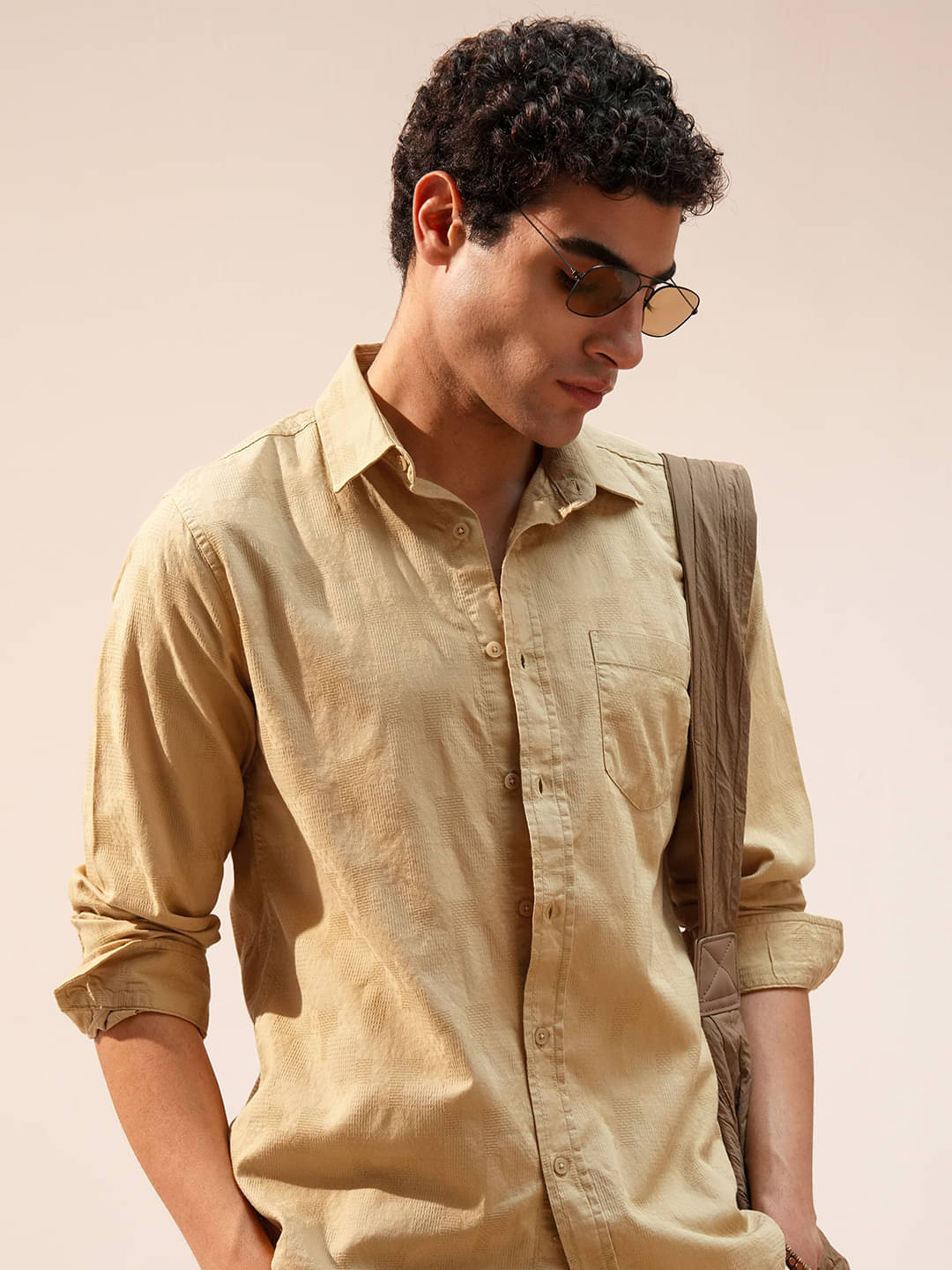 Highlander 100% Cotton Relaxed Fit Self Design Half Sleeves Men's Casual Shirt - Khaki ( Pack of 1 ) Highlander 100% Cotton Relaxed Fit Self Design Half Sleeves Men's Casual Shirt - Khaki ( Pack of 1 )