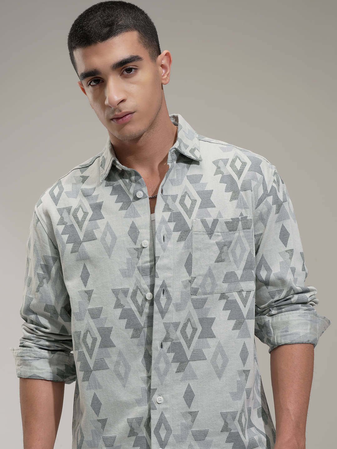     			Highlander 100% Cotton Relaxed Fit Self Design Full Sleeves Men's Casual Shirt - Sea Green ( Pack of 1 )