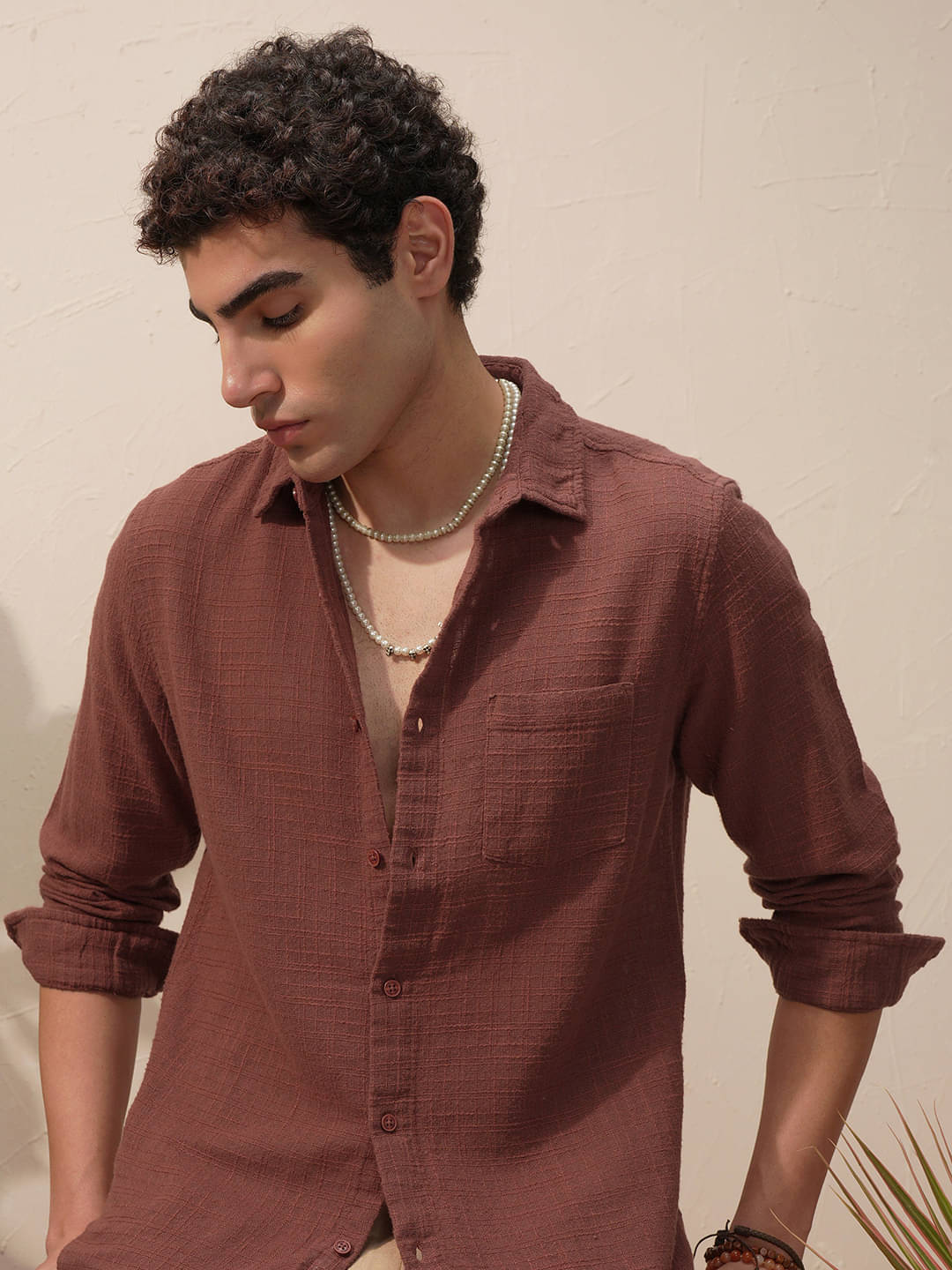     			Highlander 100% Cotton Slim Fit Self Design Full Sleeves Men's Casual Shirt - Brown ( Pack of 1 )