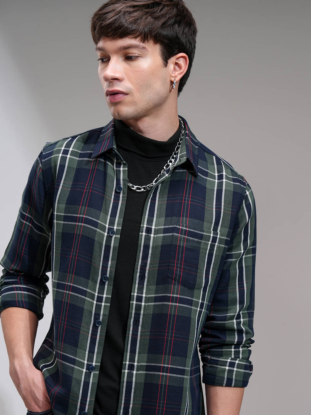     			Highlander 100% Cotton Slim Fit Checks Full Sleeves Men's Casual Shirt - Green ( Pack of 1 )