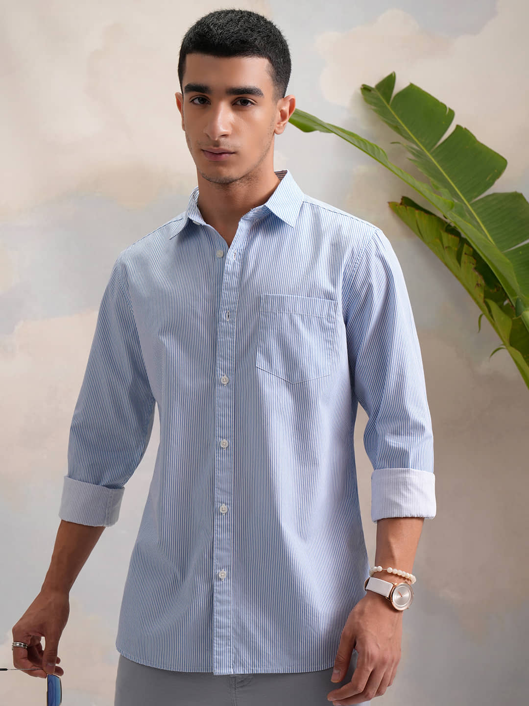 Highlander 100% Cotton Slim Fit Printed Full Sleeves Men's Casual Shirt - Blue ( Pack of 1 )