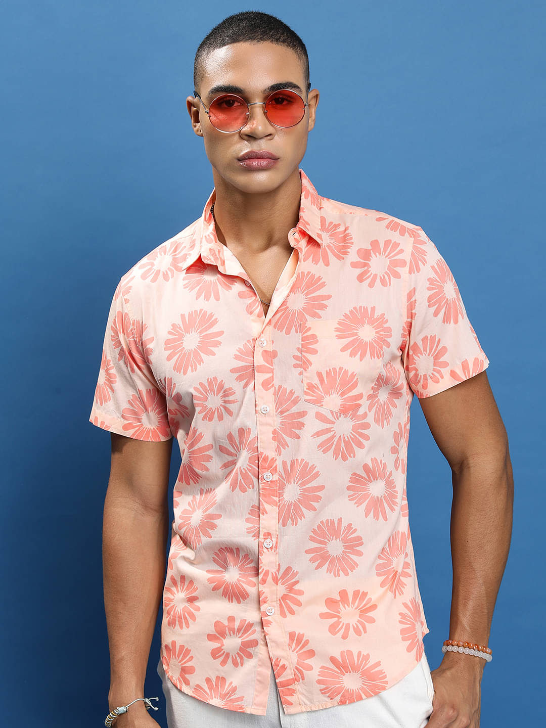     			Highlander 100% Cotton Slim Fit Printed Half Sleeves Men's Casual Shirt - Pink ( Pack of 1 )